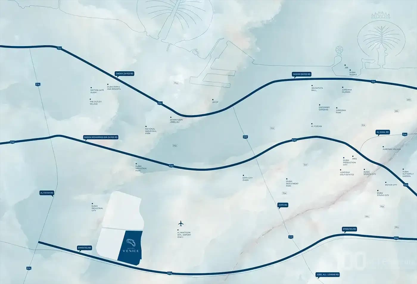 Azizi Venice Location Map